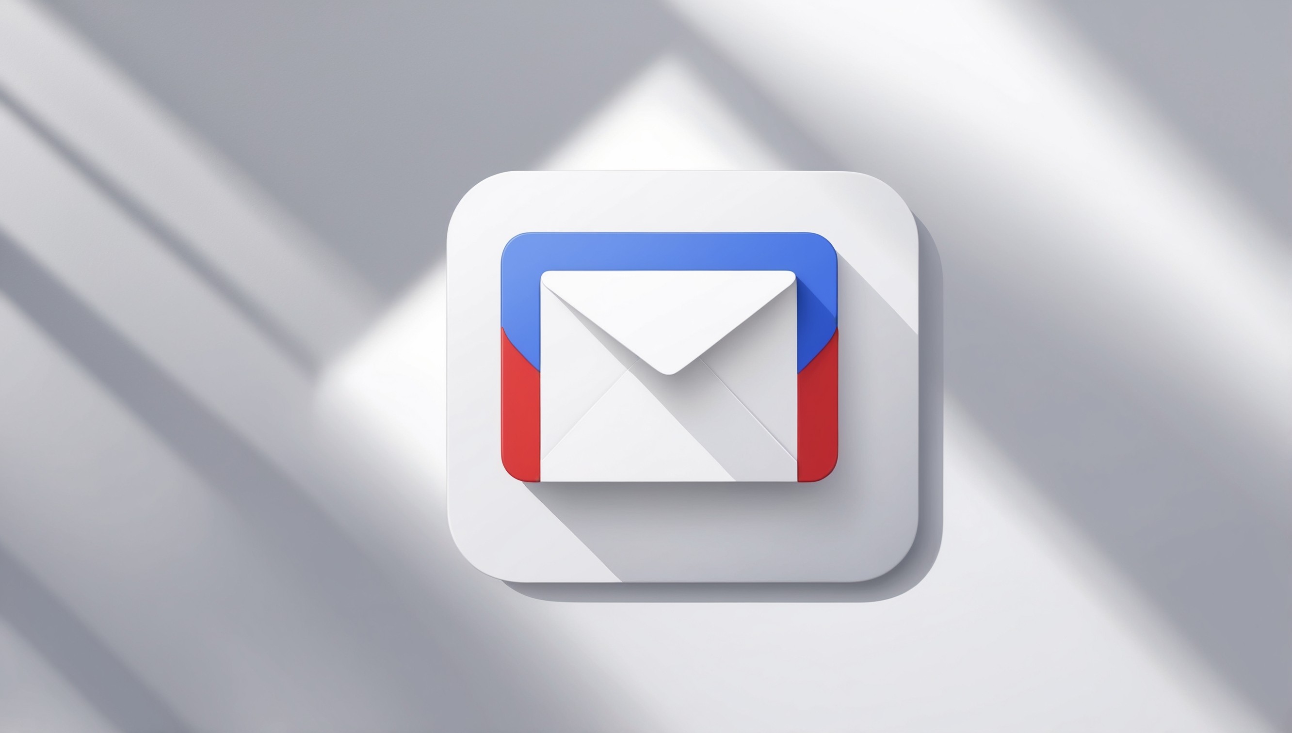 A digital illustration of the Gmail app icon, featuring a white envelope with a red and blue border, set against a clean and modern white background, with subtle gradient effects and soft shadows to give it a 3D appearance, the icon is centered in the frame, with a slight rounded corner and a subtle drop shadow, the overall style is minimalist, colorful and sleek, evoking a sense of professionalism and innovation.